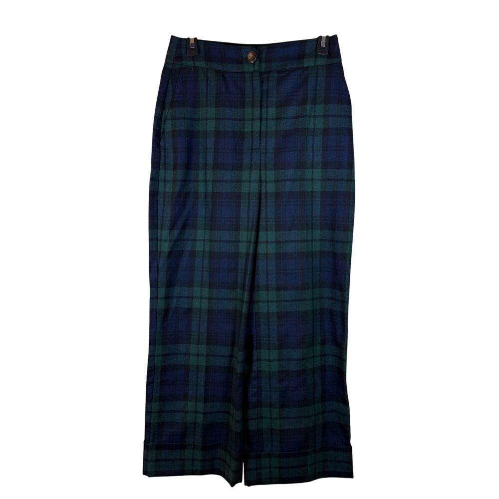 NEW Sezane Pantalon Damon Trousers in Marine Blue/Green Plaid sz 6